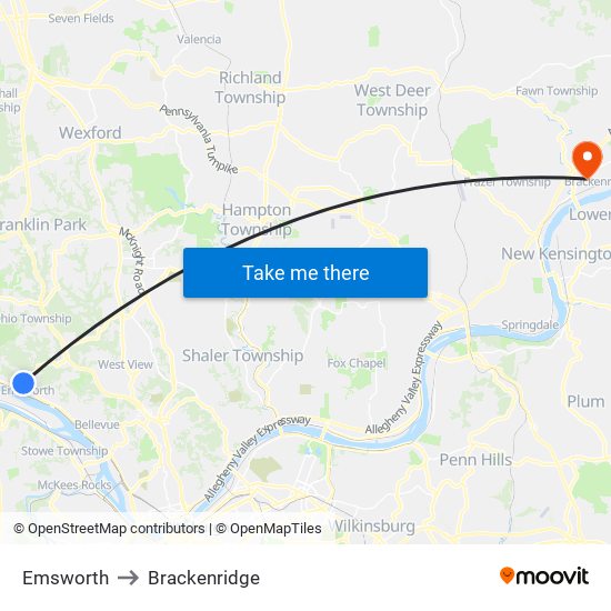 Emsworth to Brackenridge map