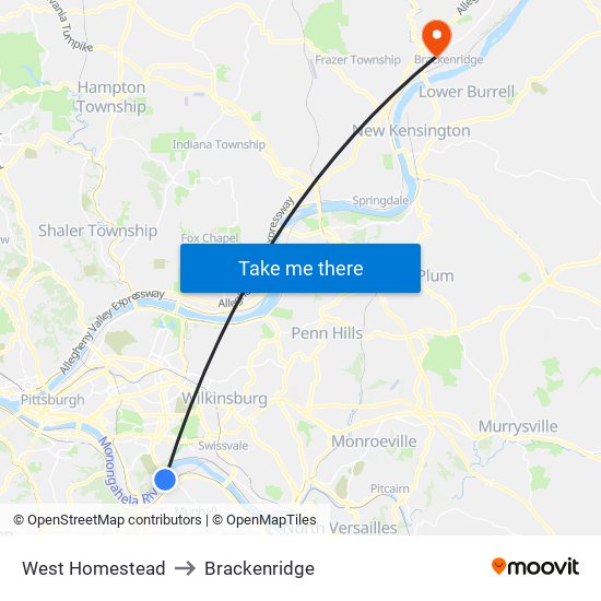 West Homestead to Brackenridge map