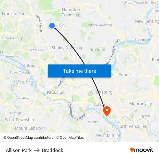 Allison Park to Braddock map