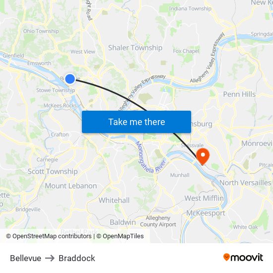 Bellevue to Braddock map