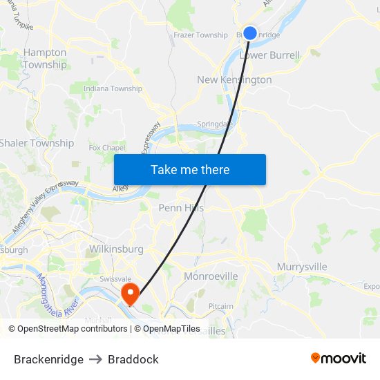 Brackenridge to Braddock map