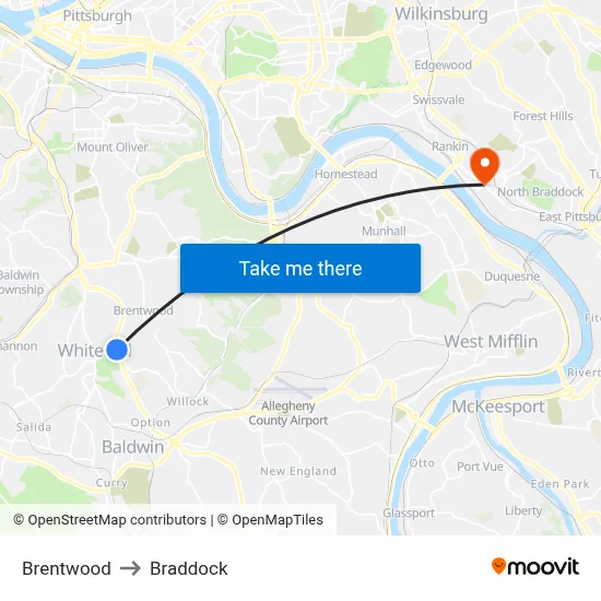 Brentwood to Braddock map