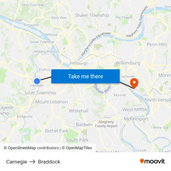 Carnegie to Braddock map