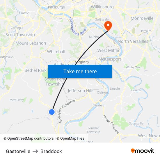 Gastonville to Braddock map