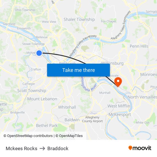 Mckees Rocks to Braddock map