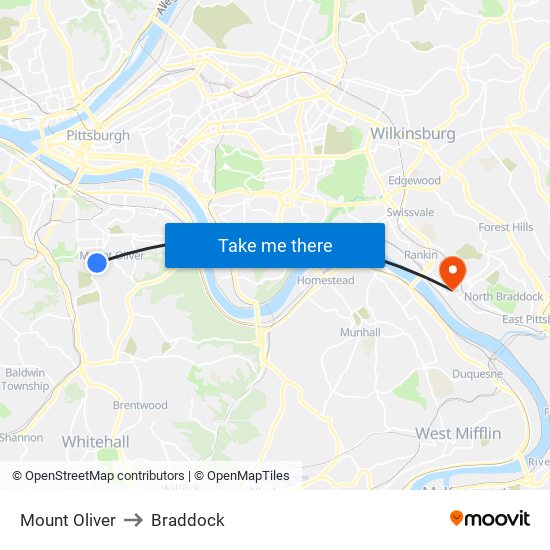 Mount Oliver to Braddock map