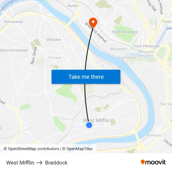 West Mifflin to Braddock map
