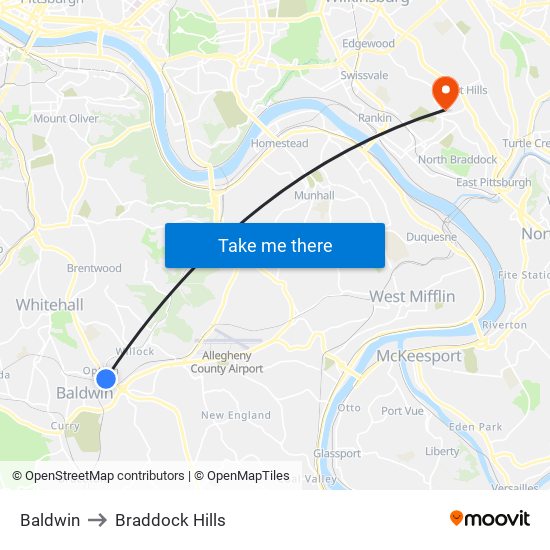 Baldwin to Braddock Hills map