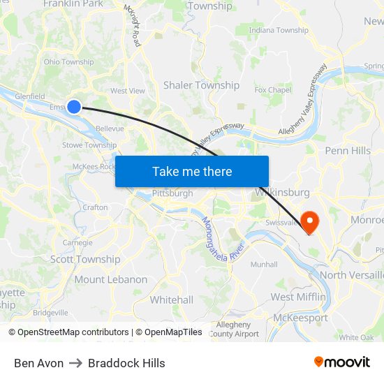 Ben Avon to Braddock Hills map