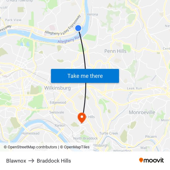 Blawnox to Braddock Hills map