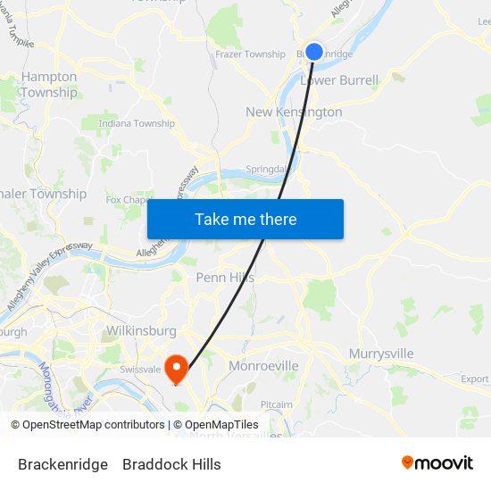 Brackenridge to Braddock Hills map