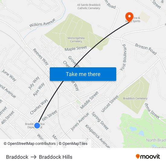 Braddock to Braddock Hills map