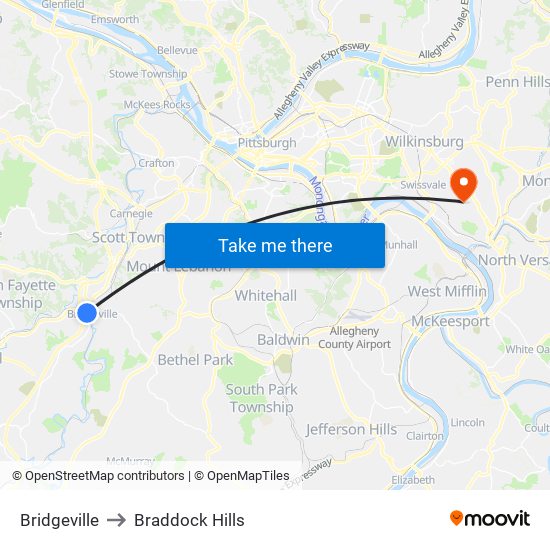 Bridgeville to Braddock Hills map