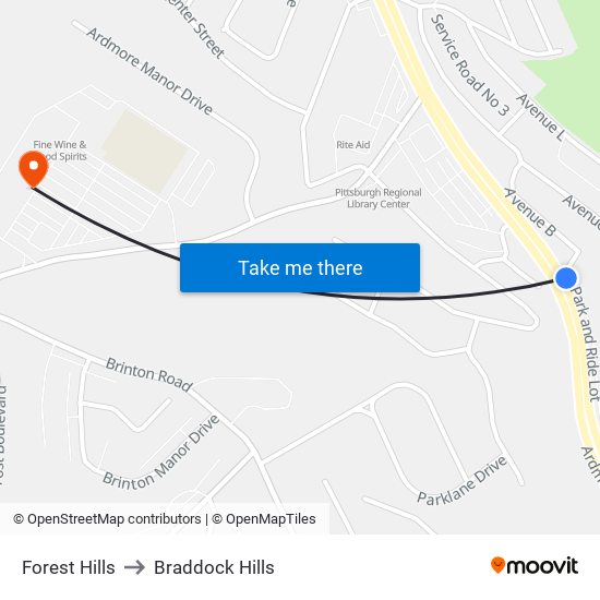 Forest Hills to Braddock Hills map