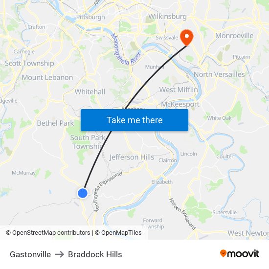 Gastonville to Braddock Hills map