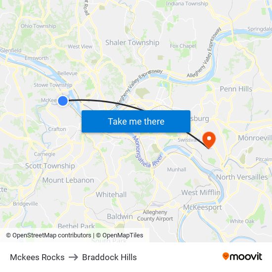 Mckees Rocks to Braddock Hills map