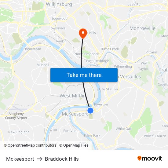 Mckeesport to Braddock Hills map