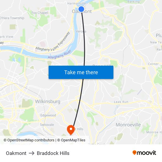 Oakmont to Braddock Hills map