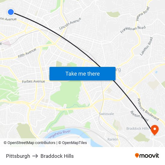 Pittsburgh to Braddock Hills map