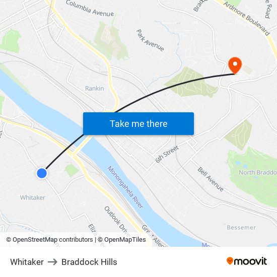 Whitaker to Braddock Hills map