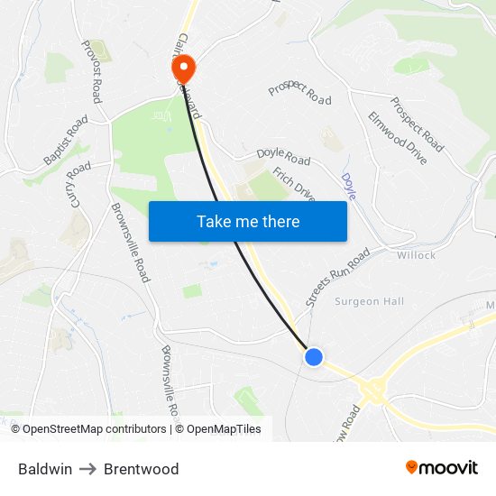 Baldwin to Brentwood map