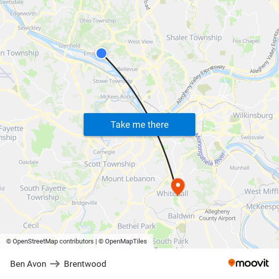 Ben Avon to Brentwood map