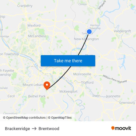 Brackenridge to Brentwood map