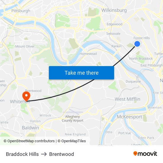 Braddock Hills to Brentwood map