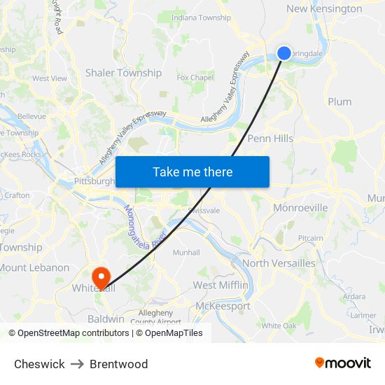 Cheswick to Brentwood map