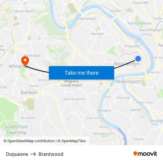 Duquesne to Brentwood map