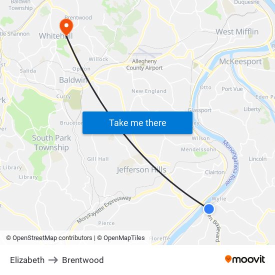 Elizabeth to Brentwood map