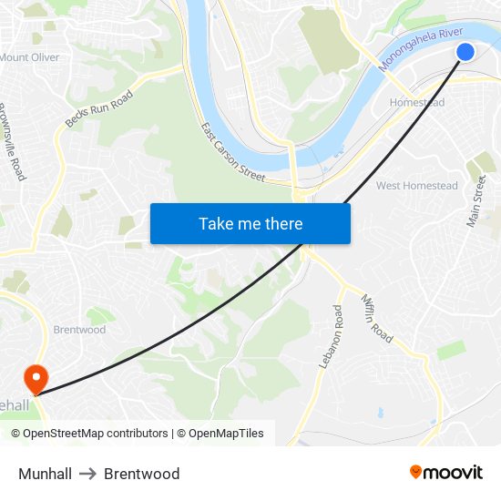 Munhall to Brentwood map