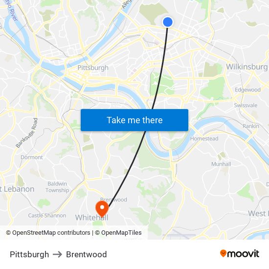 Pittsburgh to Brentwood map