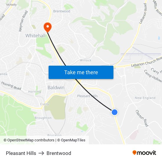 Pleasant Hills to Brentwood map