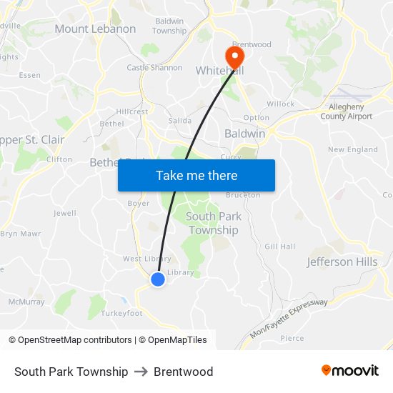 South Park Township to Brentwood map