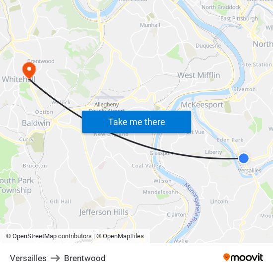 Versailles to Brentwood map