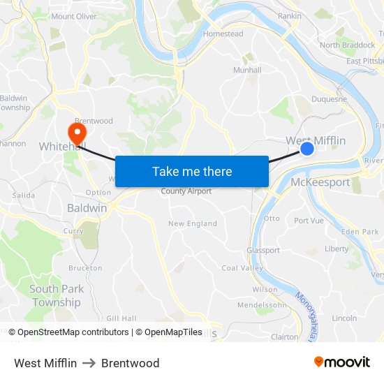 West Mifflin to Brentwood map