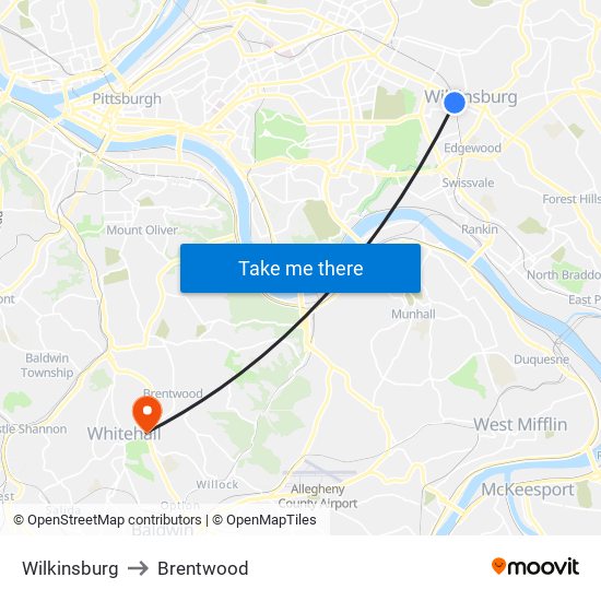 Wilkinsburg to Brentwood map