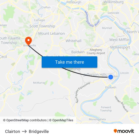 Clairton to Bridgeville map