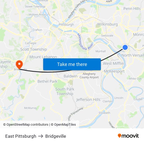 East Pittsburgh to Bridgeville map