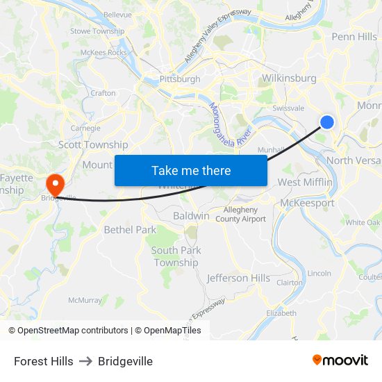 Forest Hills to Bridgeville map