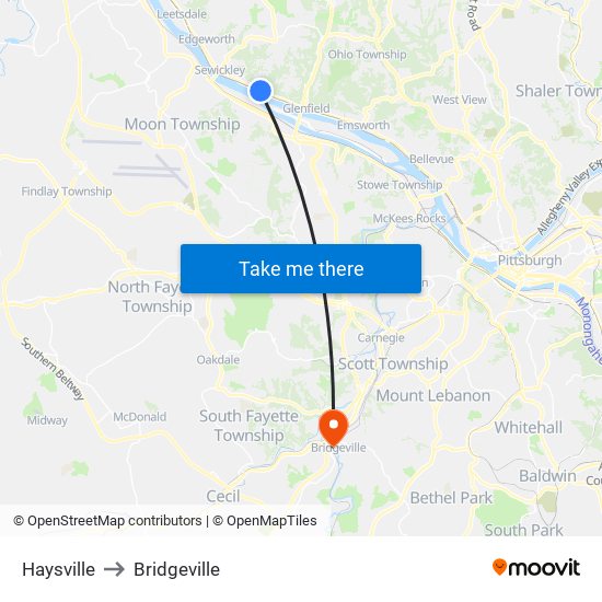 Haysville to Bridgeville map