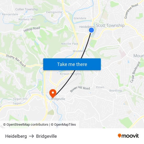 Heidelberg to Bridgeville map