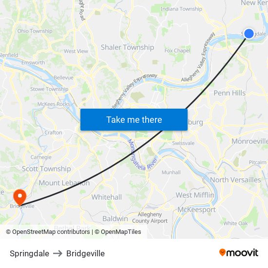 Springdale to Bridgeville map