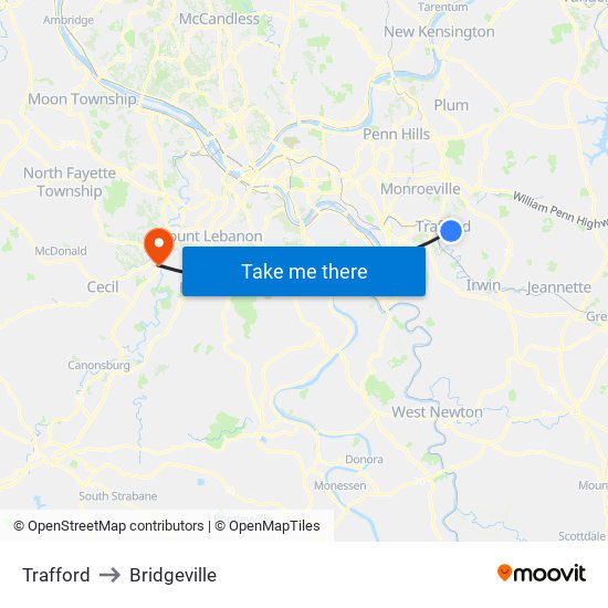 Trafford to Bridgeville map