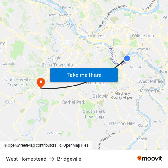 West Homestead to Bridgeville map