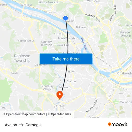 Avalon to Carnegie map