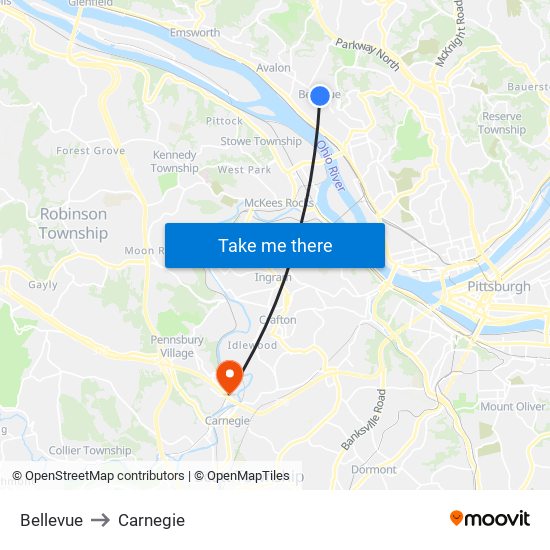 Bellevue to Carnegie map