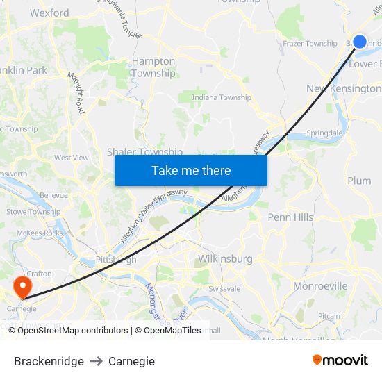 Brackenridge to Carnegie map