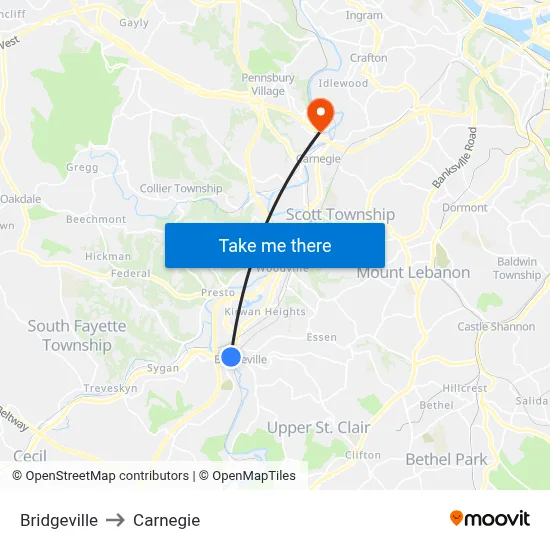 Bridgeville to Carnegie map